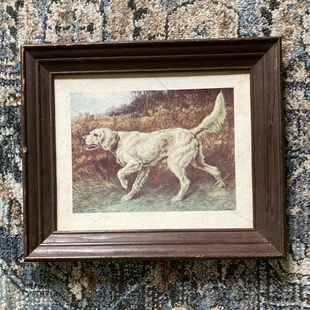Rare Antique Edmund Osthaus “Dog Hunting in a Field” Litho Print